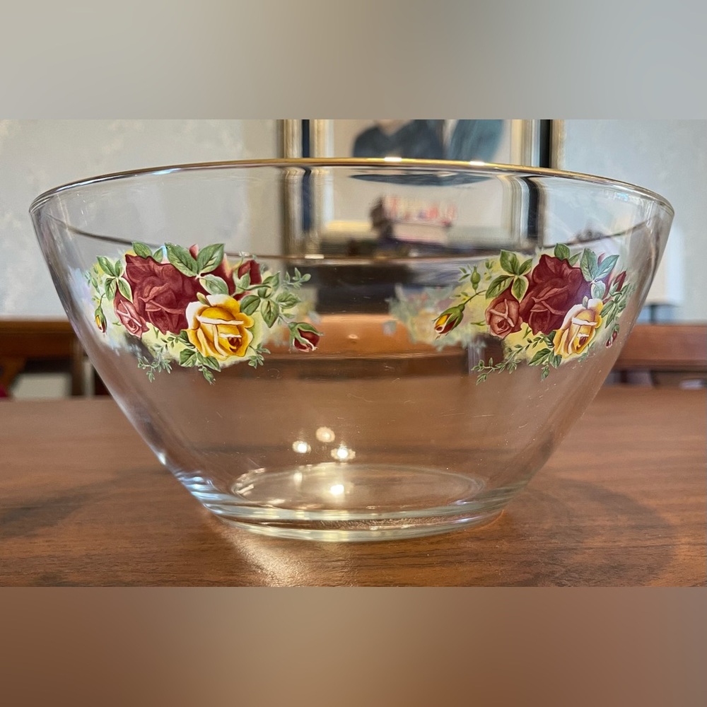 Vintage Royal Albert Old Country Roses Glass Large Salad Bowl